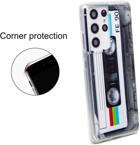 FAteam Case for Galaxy S21 Ultra 5G, Shockproof Scratchproof TPU Soft Bumper Retro Cassette Tape Case