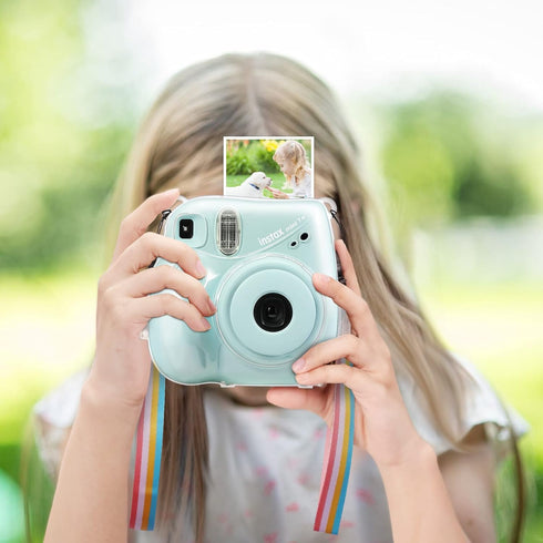 Fintie Clear Protective Case for Fujifilm Instax Mini 7+ Camera, Crystal Hard Shell Cover with Removable Rainbow Strap