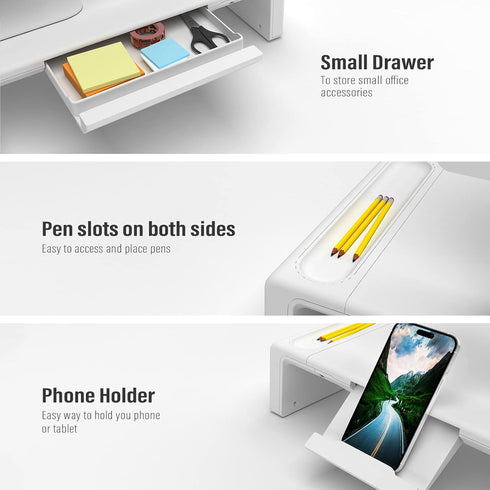 OImatser Monitor Stand Riser with 3.0 USB HUB, Foldable Computer Stand, Adjustable Length with Storage Drawer