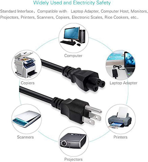 HUYADZ 3 6Ft Prong Power Cord, Universal Power Cable, Fit for Lenovo, HP, Dell, Asus, Acer, LG, Sony