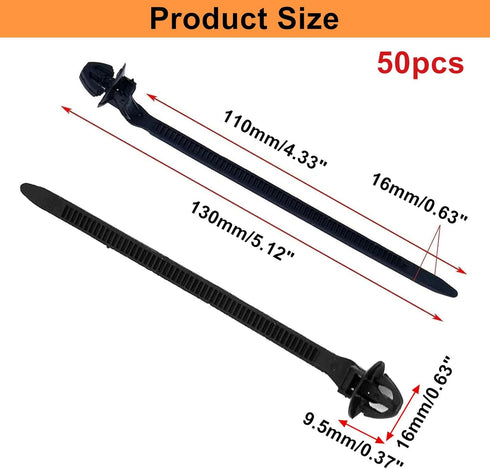 Umbrella Wing Nylon Push Mount Zip Ties, 50Pcs Heavy Duty Black Wire Zips Tie Mounts for Engine Bay