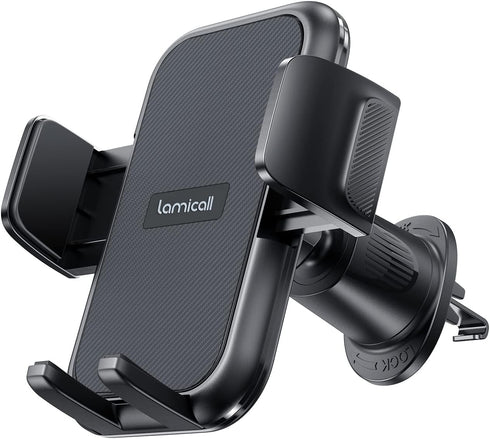 Lamicall 2024 Wider Clamp & Metal Hook Car Phone Holder Vent for Smartphone, Thick Cases Friendly, Dark Grey