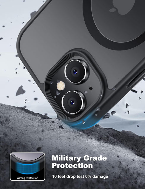Tigowos Strong Magnetic Case for iPhone 15, 10FT Drop Resistant Matte Skin Feeling Back Cover, Shockproof Slim Fit,