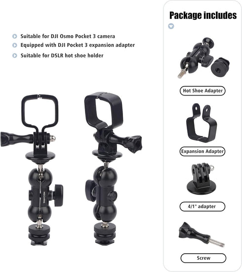 Mechrig 3,Ajustable 360Ball Setup Cold Shoe Mount Expansion Adapter for DJI Osmo Pocket Head for DSLR Hot Shoe