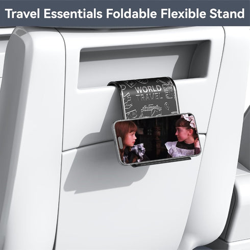 Airplane Phone Holder Mount, Travel Essentials Flexible Phone Holder, Airplane Tablet Holder for Flying, Desk, Compatible with iPhone, Smartphone, Tablet, Kindle (Black Silk Screen)