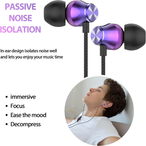 Wired Earbuds with Mic for Laptop PC Chromebook, Noise Cancelling Ear Buds with 3.5mm Plug for Samsung A25 A15 A32 A52