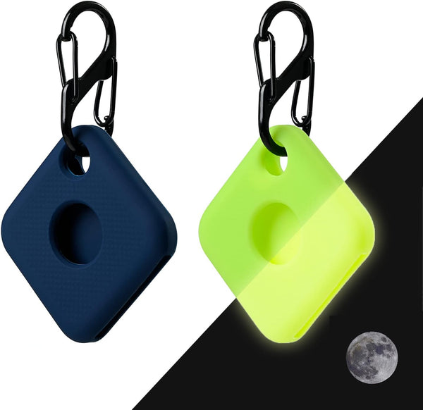 Silicone Case for Tile Pro 2020 & 2018, 2 Pack Anti-scratch Cover with Keychains, Carabiner (Navy/Fluorescent Green)