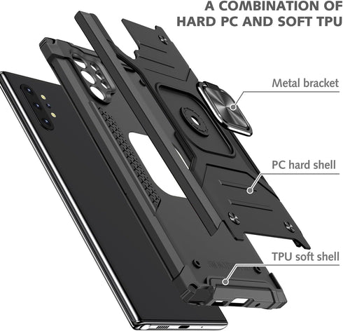 Samsung Galaxy Note 10 Plus Case, Military Grade Heavy Duty Shockproof Cover with Built-in Kickstand (Black)