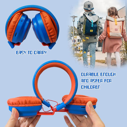Kids Bluetooth Headphones 5.3, Wireless 60H Play Time, Volume Limited 85/110dB Over Ear Foldable Headset for Travel