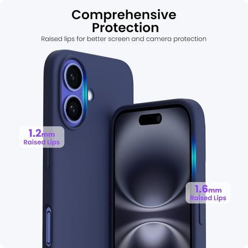 ORNARTO 16 6.1", 3 Compatible with iPhone Case Slim Liquid Silicone Layers Full Covered Soft Gel Rubber Shockproof