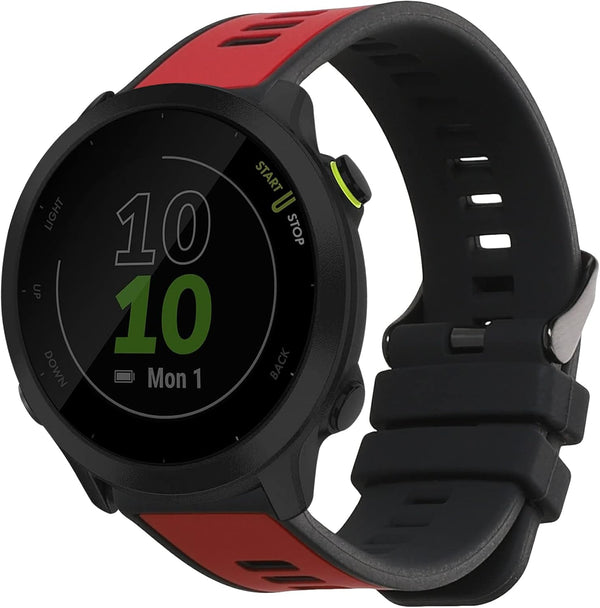 kwmobile Straps Compatible with Garmin Forerunner 55 - 2x Replacement Silicone Watch Bands, Black/Grey