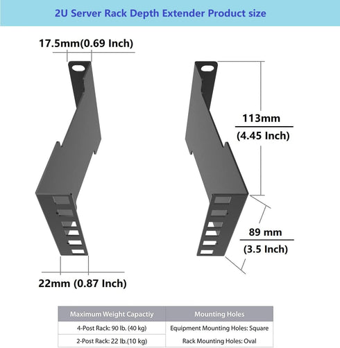 JINGCHENGMEI 2U 4-Inch (2UEXB) Server Rack Depth Extender - Deep -Recessed Rack Mount Adapter Kit for Network Rack