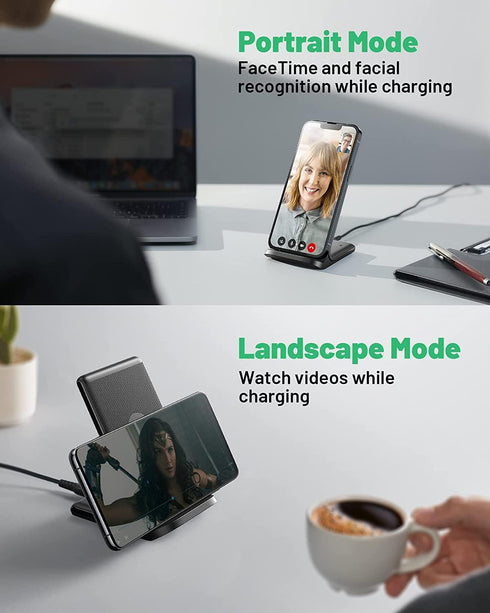 Wireless Charging Station, 15W Fast Wireless Charging Station with Sleep-Friendly Adaptive Light, Compatible with