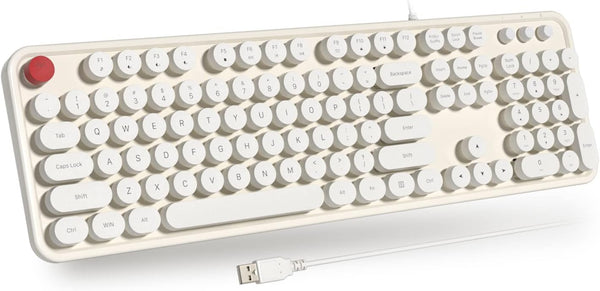 USB Wired Computer Keyboard - Retro Typewriter Full Size Keyboard with Number Pad for PC Laptop Desktop Windows