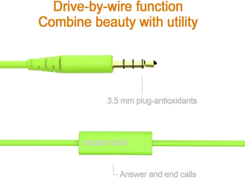 MINi5 Comfort-fit Wired Headphones with Mic, Cellphone Earbuds with 3.5mm Jack (Green)