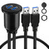 BATIGE Alloy Dual Port USB 3.0 Car Dashboard Flush Mount Cable, Male to Female with LED Indicator, 1ft