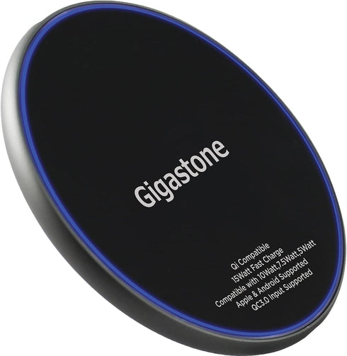 Gigastone Wireless Charger, Qi-Compatible 15W Wireless Charging Pad, Compatible iPhone 8/ X/ 11/12 Series, Samsung Galaxy S21/ S20/ S10/ Note 10, AirPods Pro, Qi Wireless Charging Enabled Devices