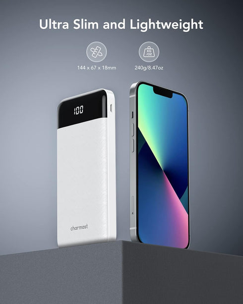 Portable Charger with Built-in Cables, Slim 10000mAh Travel Battery Pack, 6 Outputs 3 Inputs 3A Fast Charging