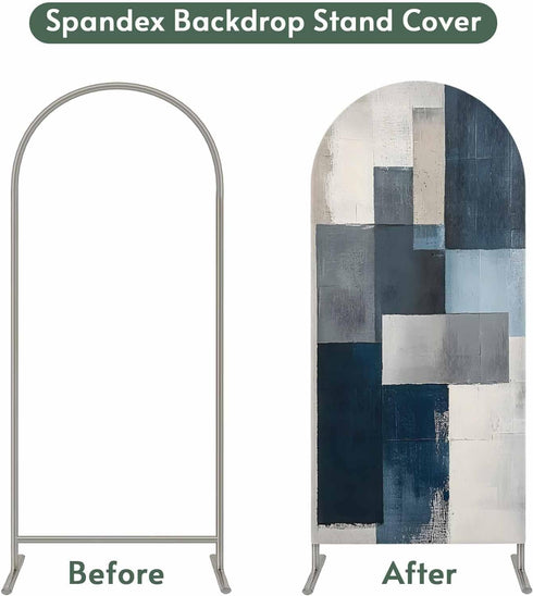 Jnbasdffb 7.2 Blue Gray Beige Wedding Arch Cover,Stretchy Spandex Arch Backdrop Stand Covers FT,Retro Abstract