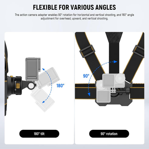 NEEWER Chest Mount Harness for Action Camera, Adjustable Hand Free Chest Strap for GoPro DJI Osmo