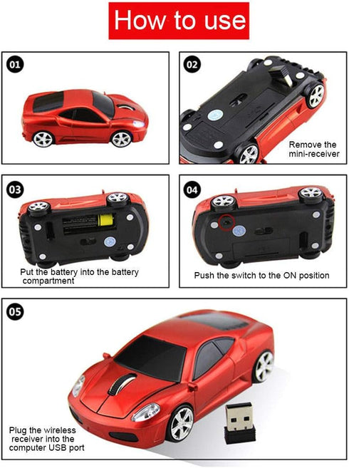 Sleep Sport Car Shaped Wireless Computer Mouse Ergonomic Gaming Optical Mouse USB 2.4G Mini Receiver