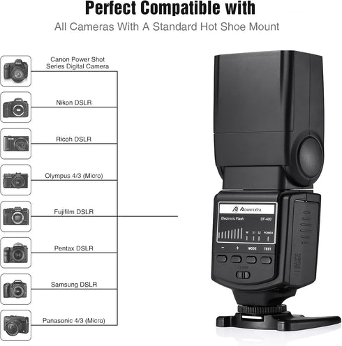 Powerextra Professional DF-400 Speedlite Camera Flash for Canon, Nikon, Pentax, Samsung, Fujifilm, Olympus, Panasonic,