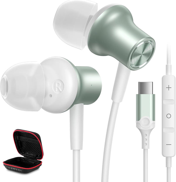 USB C Headphones for Apple iPhone 15 Pro Max iPad, Wired Earbuds in Ears Small Type C Earphones with Microphone for