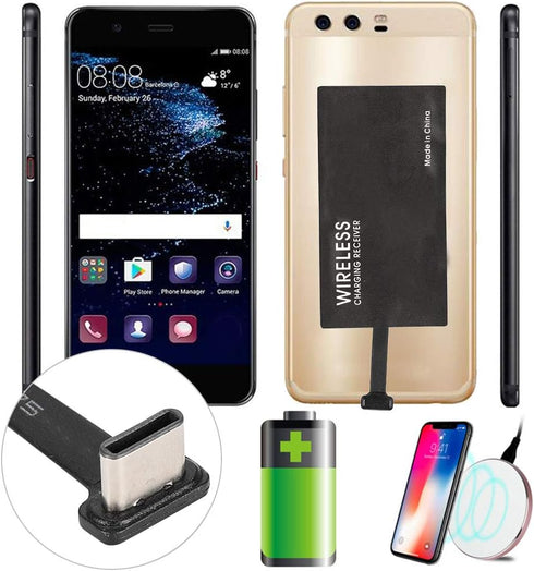 Type C Wireless Charging Receiver Adapter, 1000mA Qi Receiver Chip, Widely Suitable for Type C Mobile Phones