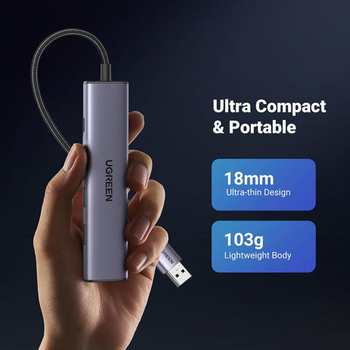 UGREEN USB to Ethernet Adapter, 5 in 1 Hub with Gigabit RJ45, 3 USB 3.0 Ports, USB-C Power for Laptop