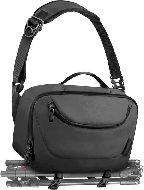 Waterproof Camera Sling Bag with Tripod Holder, Crossbody Case for DSLR/SLR/Mirrorless Photographers - Black