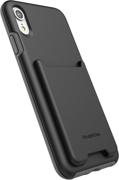 ENCASED iPhone XR Wallet Case (2018), Ultra Durable Cover with Card Holder Slot for 4 Credit Cards (Phantom Black)