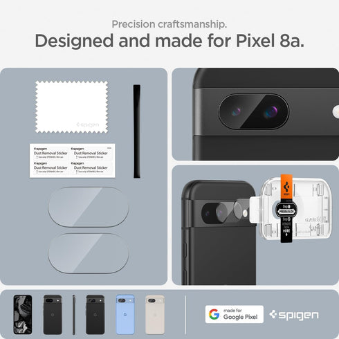 Spigen GlasTR EZ Fit Optik Camera Lens Screen Protector for Google Pixel 8a - Case Friendly - 2 Pack