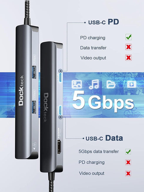 USB C Hub Ethernet, 6 in 1 Laptop Docking Station, Dockteck USB C Multiport Adapter with 4K HDMI, 100W PD, and USB Ports