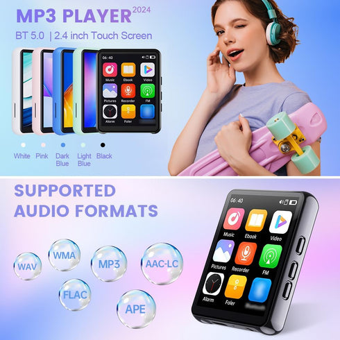 Dpofirs MP3 2.4" 8GB 128GB 5.0, MP3 (16GB) Bluetooth Player with Touchscreen | HD Display, to Storage, BT Supports FLAC