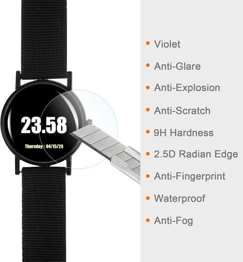 5pcs Watch Glass Screen Protectors 36.5mm Violet Tempered Glass High AL Anti-Glare 9H Hardness 2.5D Anti-Scratch Anti-Explosion Smartwatch Screen Protection Film