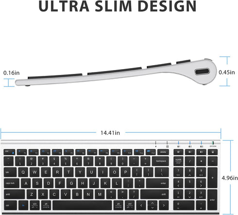 iClever BK10 Bluetooth Keyboard, Multi Device Rechargeable Bluetooth 5.1 with Number Pad, Ergonomic Design, Full Size