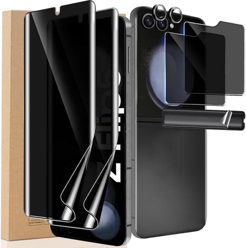 8 in 1 Privacy Screen Protector for Samsung Galaxy Z Flip 5, 2X Inner Soft TPU Film, 2X Tempered Glass Privacy