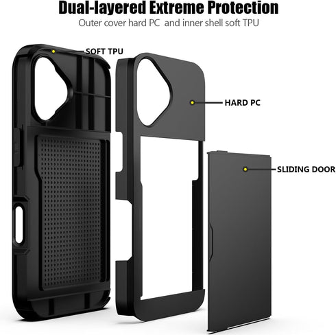 Nvollnoe 17 6.3 inch(Black) Compatible with iPhone Case with Card Holder Dual Layer Heavy Duty Protective Shockproof