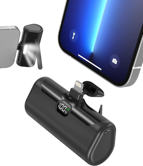 Small Portable Charger for iPhone, 5000mAh Mini Battery Pack with Built-in Metal Stand, MFi Certified Compact Power