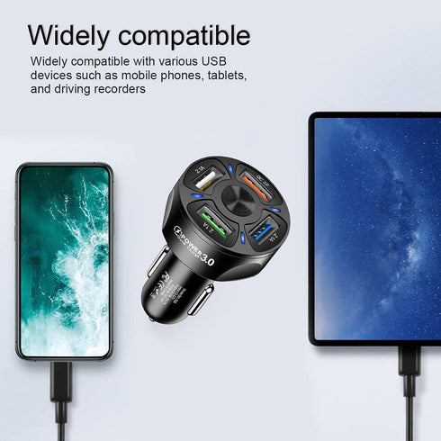 Car Charger Adapter, 4 Ports USB Fast QC3.0 with LED Light Display, Compatible with iPhone 12 Pro Max, Galaxy S20 Ultra