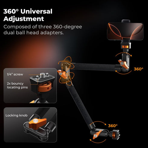 K&F CONCEPT 22" Magic Arm Clamp Kit, Overhead Desk Camera Mount, Long Articulating Friction Boom Arm for Phone, Action