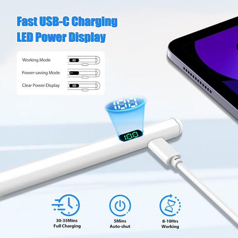 TiMOVO Stylus Pen for iPad, Apple Pencil USB C Fast Charge, Palm Rejection for 2018-2024 iPad Models