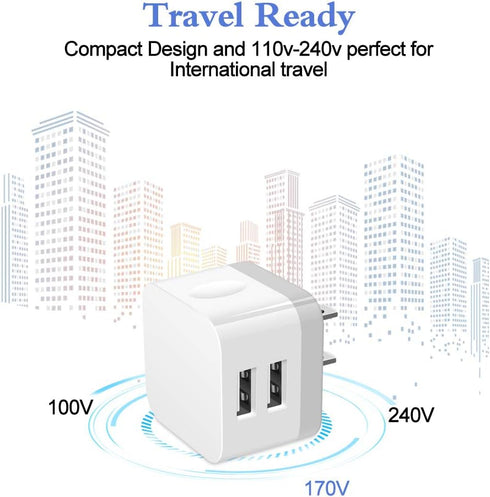 Dual USB Wall Charger, 2Pack 2.4A Fast Charger Block Adapter for iPhone 15 14 13 12 11 Pro Max, Samsung Galaxy