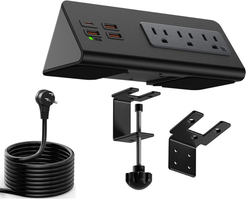 Upgraded Edge Mount Power Strip with USB-C Ports, Tabletop Surge Protector, 3 AC Outlets & 4 Fast Charging USB Ports