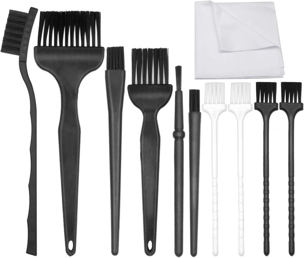 11 in 1 Anti Static Brushes Set with Microfiber Cleaning Cloth, Portable Plastic Handle Nylon Cleaning Brush Kit for
