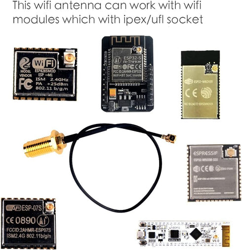 DIYmall 2.4G 3DBI D1 M1 ESP8266 ESP32 ESP-07 2pcs WiFi Antenna with U.FL to Female SMA Cable, Gain Antenna for Arduino
