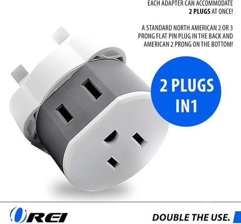OREI Full European Travel Adapter Set - 3 Pack, Dual Input American to Europe, Germany, England, Spain, Italy, Iceland,