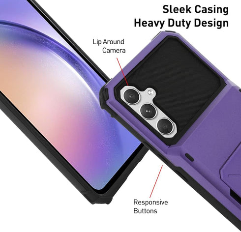 Wallet Case for Samsung Galaxy A54 5G, 4-Card Holder Slot, Shockproof Hybrid Heavy Duty Protection, Purple