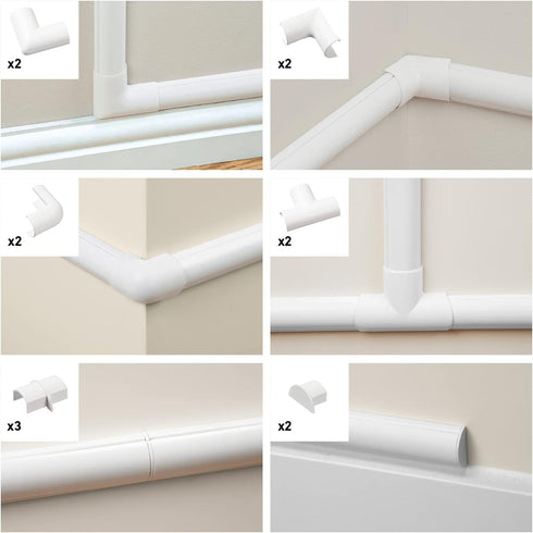 D-Line Small Cable Raceway Accessory Pack, Join 0.78in x 0.39in Cord Cover Lengths, 13 Accessories Included, Hide Cords Around a Variety of Angles - White
