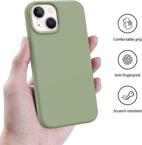 AOTESIER iPhone 13 Mini Case, Tea Green Liquid Silicone, Shockproof, Slim 5.4" Cover with Soft Anti-Scratch Lining.
